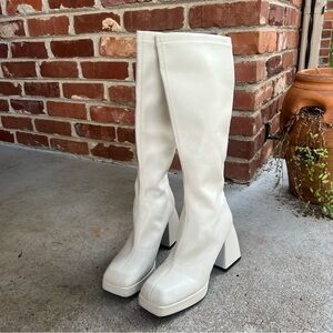 White platform gogo boots
